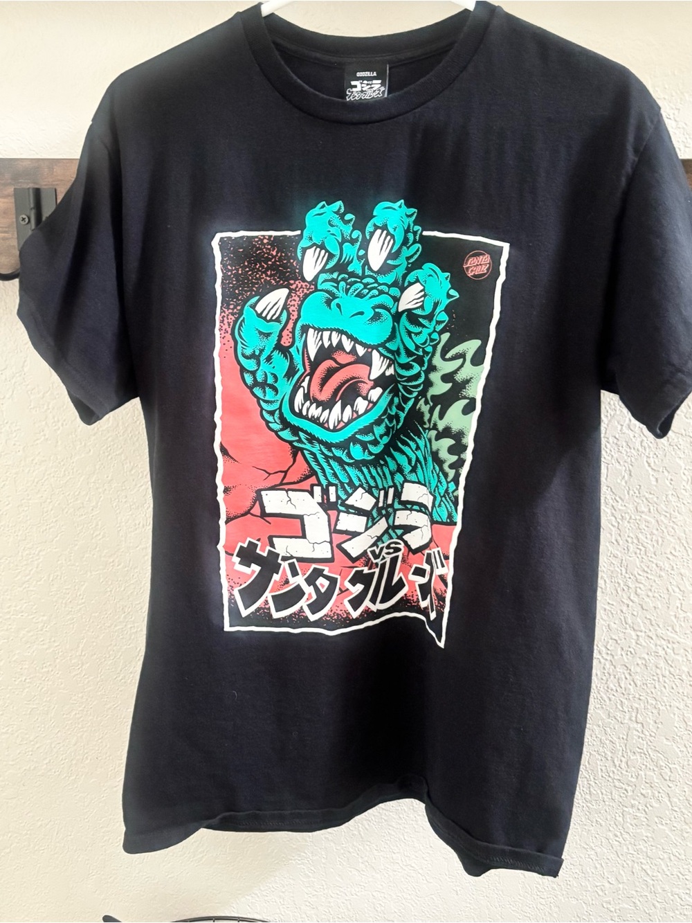 Santa Cruz Skateboards Black Tee with White Tag and Teal Accent